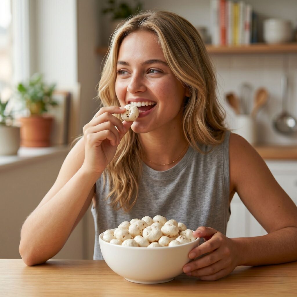 Girl eating makhana