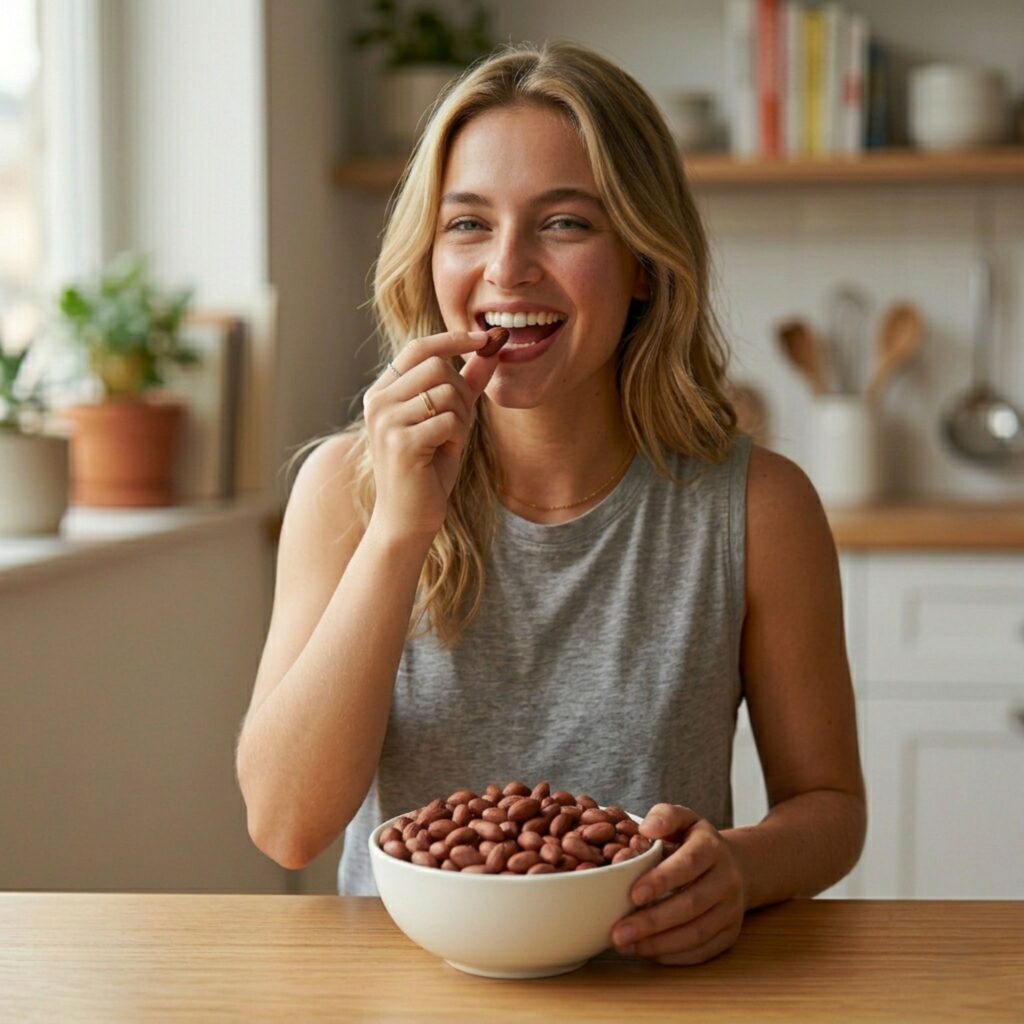 Girl eating peanuts